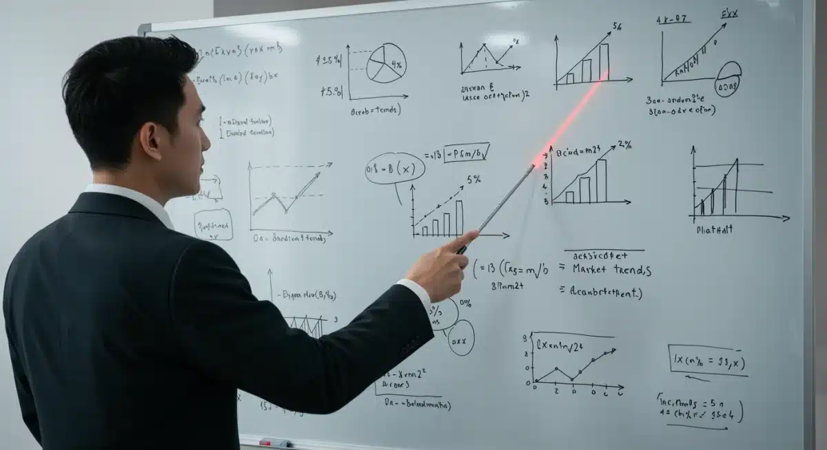 Financial expert presenting a 3-month market forecast with economic models