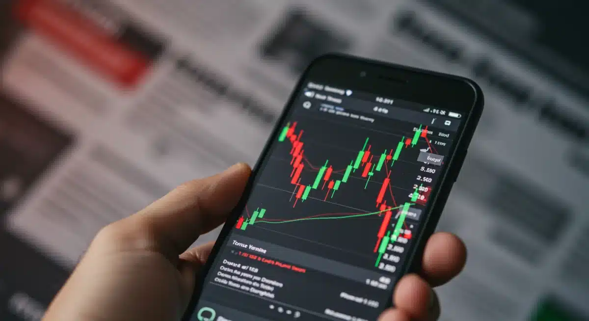 Investor analyzing stock market data on smartphone during volatility