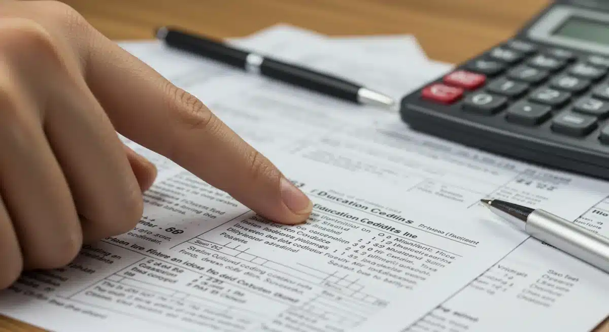 Hand analyzing tax form for American Opportunity Tax Credit details.